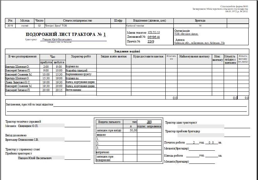 Компьютерная программа путевой лист легкового (форма №3) и грузового автомобиля (форма №2-ТН), трактора, агрегата, погрузчика форма №34(85)в одной базе данных учет топлива для техники программа облік палива для автомобіля техніки