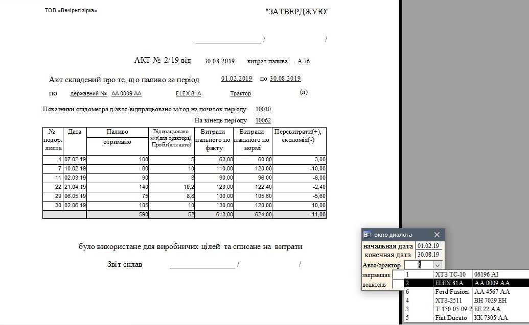 Компьютерная программа путевой лист легкового (форма №3) и грузового автомобиля (форма №2-ТН), трактора, агрегата, погрузчика форма №34(85)в одной базе данных учет топлива для техники программа облік палива для автомобіля техніки